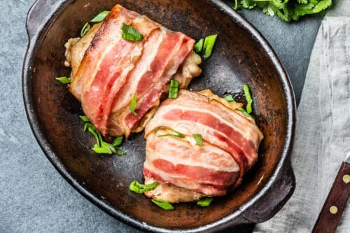 Bacon-wrapped chicken thighs