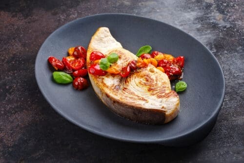 pan-seared shark steaks